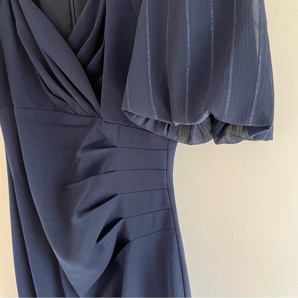 DKNY Women’s Cocktail Dress size 2 Navy Blue Full Length Pouf Sleeve Mermaid - Picture 9 of 15